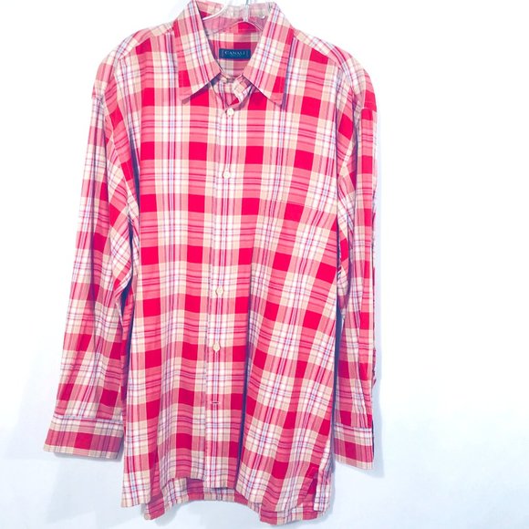 Canali Other - CANALI Red Plaid Striped Dress Shirt XL